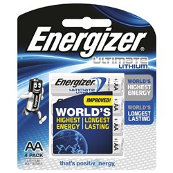 Energizer AA 1.5V Lithium Battery Standard Blister Pack of 4 - E000027000