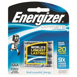 Energizer AAA 1.5V Lithium Battery Standard Blister Pack of 4 - E000027200