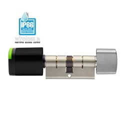 SALTO NEO Euro profile electronic cylinder - Standard cylinder, one knob, one thumbturn, satin black w/ black reader IP66
