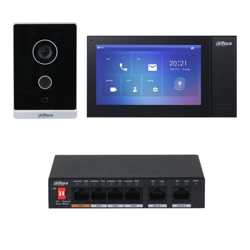 DAHUA Slim IP Intercom kit include Black Silver Villa Outdoor Station & Black Indoor Monitor IP, 6 Port POE Switch