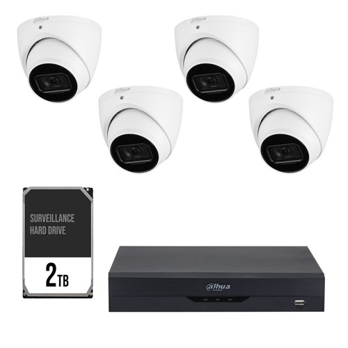 Dahua WizSense 4 Channel Camera Kit including 4x 6MP Eyeball Fixed Lens Cameras and 2TB HDD