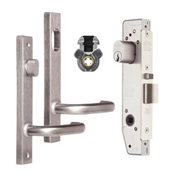 Lockwood 3782 Narrow Stile Entrance Lock Kit with Square End Plate Furniture Satin Chrome Adaptor and KD Cylinder - 3782KIT04