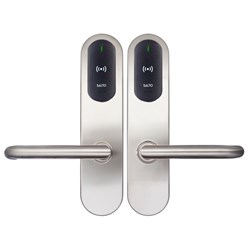 SALTO XS4 Original Plus ANSI Double Reader Escutcheon, HSE, Z Levers, Satin Stainless Steel finish, Black Reader, U Spindle Kit, 45 degree, Outdoor