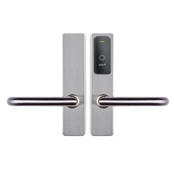 SALTO XS4 One S ANSI Escutcheon, Mifare BLE HSE, 67mm Wide Body with Z Levers in Satin Stainless Steel finish, Black Reader, Universal Fixing Kit, IP55, For Outdoor Use