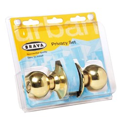 BRAVA Urban Cylindrical Privacy Knob Set with Adjustable 60/70mm Backset Polished Brass Display Pack - BRC3710PB