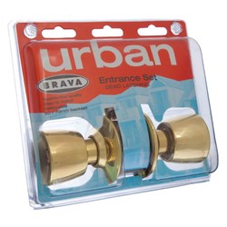 BRAVA Urban Cylindrical Tulip Entrance Knob Set with Adjustable 60/70mm Polished Brass Display Pack - BRC6700DP