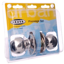 BRAVA Urban Tiebolt Passage Knob Set Adjustable 60/70mm Backset Polished Stainless Display Pack - BRT3330DP