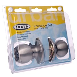 BRAVA Urban Tiebolt Knob Set Entrance LW4 Profile KD with Adjustable 60/70mm Backset Polished Stainless Steel Display Pack - BRT3600DP