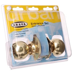BRAVA Urban Tiebolt Entrance Knob Set LW4 Profile KD with Adjustable 60/70mm Backset Polished Brass Display Pack - BRT3700DP