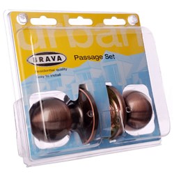 BRAVA Urban Tiebolt Passage Knob Set Adjustable 60/70mm Backset Antique Copper Display Pack BRT3930DP - BRT3930DP