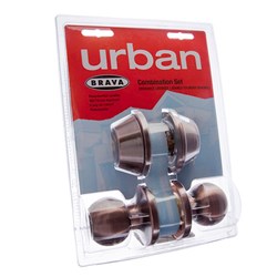 BRAVA Urban Combo Deadbolt and Knob Set LW4 Antique Copper Display Pack BRT3932DP - BRT3932DP