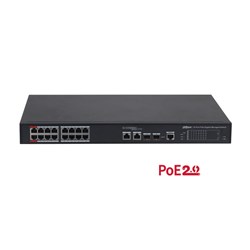 Dahua 18 Port Layer 2 Managed Network Switch with 16 Gigabit PoE Ports, 2 Gigabit Uplink Ports plus 2 SFP Ports -DH-PFS4218-16GT2GF-240