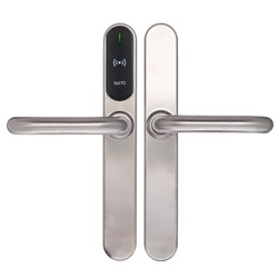 SALTO XS4 Original+ Escutcheon, Mifare BLE, 40mm Narrow Body U Handle, Satin Stainless Steel, Black Reader, 42-47mm Door, 7.6mm Spindle, Outdoor IP56