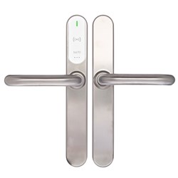 SALTO XS4 Original+ Escutcheon Mifare BLE 40mm Narrow Body U Handle Satin Stainless Steel White Reader 32-47mm Door 8mm Spindle Indoor