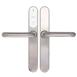 SALTO XS4 Original+ Escutcheon, Mifare BLE, 40mm Narrow Body U Handle, Satin Stainless Steel, White Reader, 60-75mm Door, 8mm Spindle, Outdoor IP56