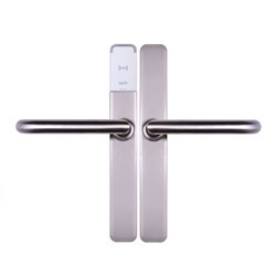 SALTO XS4 ONE Escutcheon with Z Handles, HSE, BLE and Mifare DESfire, 8mm Spindle, Stainless Steel Finish with White Reader suit  32-47mm Door, For Indoor Use.