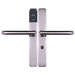 SALTO XS4 ONE Escutcheon with Electronic Privacy, Z Handles, HSE, 7.6mm Spindle, Stainless Steel Finish, Black Reader suit 47-53mm Door. For Outdoor Use.