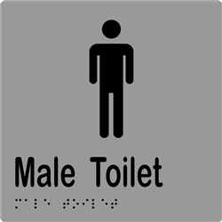 K-Jam Sign Male Toilet with Braille 150x150mm Laminated Vinyl Silver over Black - KJ910LV12