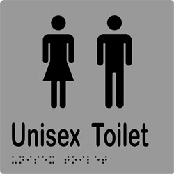 K-Jam Sign Unisex Toilet with Braille 150x150 Laminated Vinyl Silver over Black - KJ961LV12