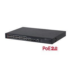 Dahua 26 Port Layer 2 Managed Network Switch with 24 PoE Ports, 2 Gigabit Uplink Ports plus 2 SFP Ports - DH-PFS4226-24ET-240-V3