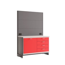 Silca Point Shop Display Unit Double Cabinet with Backing Board 4 Drawers Right, 1 Door Left, Shelf 128cm - ASP3010