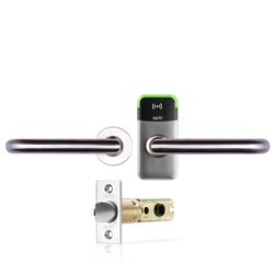 SALTO XS4 Mini Escutcheon with 60mm Backset Tubular LT2L Latch, Mifare BLE HSE, in Satin Stainless Steel finish with Black Reader, 8 mm Spindle, Z Levers, suits 57-70mm Door - TM165ZRIMB58602S