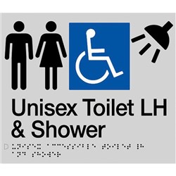 TTSM SIGN UNISEX DISABLED TOILET & SHOWER LH BLK/SIL