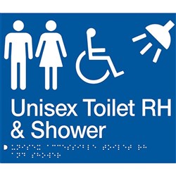 TTSM SIGN MALE/FEMALE DISABLED  TOILET/SHOWER RH TRANSFER BLU