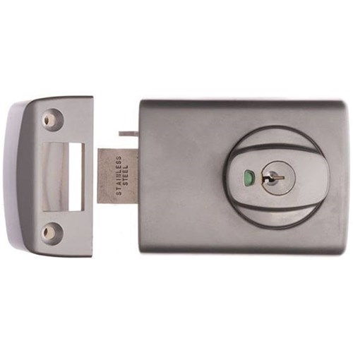 Lockwood 001 Double Cylinder Deadlatch with Knob and Metal Frame Strike in Satin Chrome - 001-3K1SC