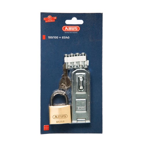 ABUS HASP & STAPLE & PADLOCK  100/100 PLUS 65/40 CARDED