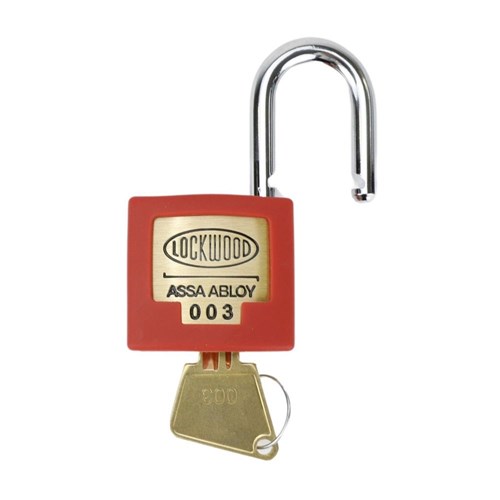 Lockwood 325 Series Padlock 35mm Brass Body with 23mm Shackle and Red Silicon Jacket Keyed to 003 Fire Dept - 325/35/123/003