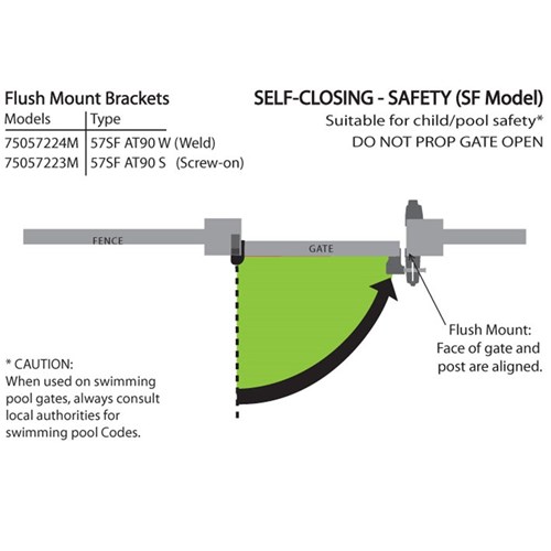 D&D SureClose Flush Mount Gate Hinge Closer with Safety Feature for Aluminium Pool Gates Screw Fix - 57 AT90SF S 75057223M