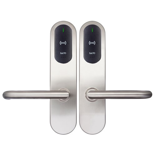 SALTO XS4 Original Plus ANSI Double Reader Escutcheon, HSE, Z Levers, Satin Stainless Steel finish, Black Reader, U Spindle Kit, 45 degree, Outdoor