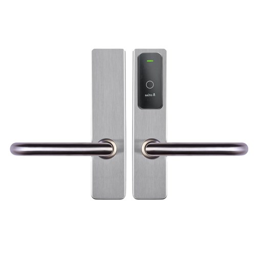 SALTO XS4 One S ANSI Escutcheon, Mifare BLE HSE, 67mm Wide Body with Z Levers in Satin Stainless Steel finish, Black Reader, Universal Fixing Kit, IP55, For Outdoor Use