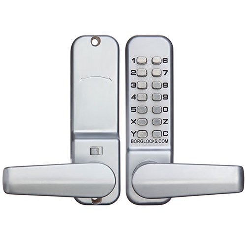 Borg Mechanical Digital Door Lock with Lever and Holdback Satin Chrome - BL2301SC