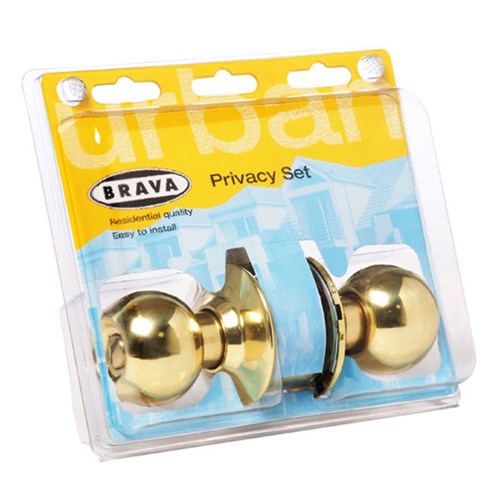 BRAVA Urban Cylindrical Privacy Knob Set with Adjustable 60/70mm Backset Polished Brass Display Pack - BRC3710PB