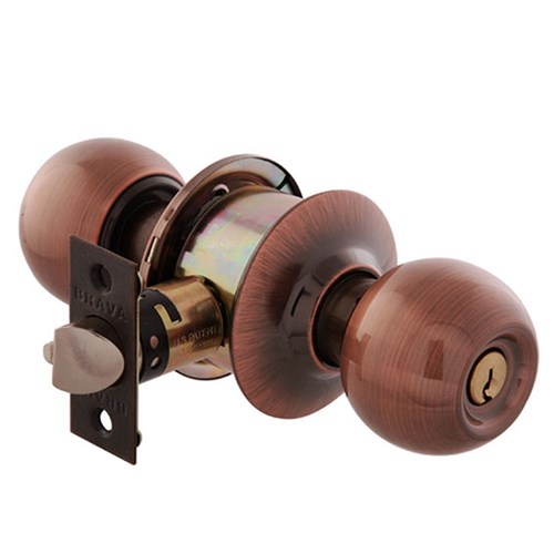 BRAVA Urban Cylindrical Knob Set Glass Door LW4 Profile KD with Adjustable 60/70mm Backset Antique Copper - BRC3903B