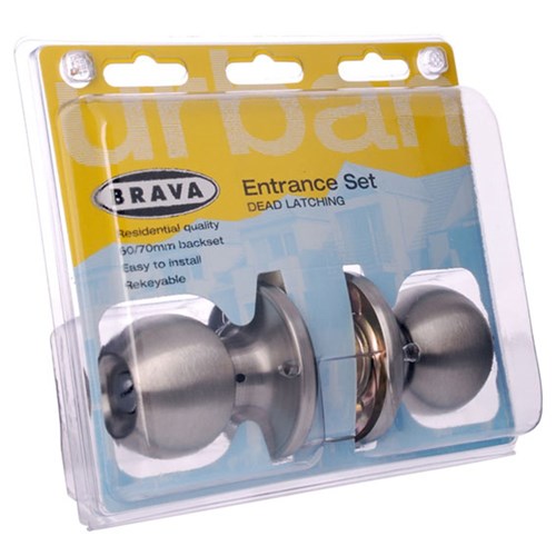 BRAVA Urban Tiebolt Knob Set Entrance LW4 Profile KD with Adjustable 60/70mm Backset Polished Stainless Steel Display Pack - BRT3600DP