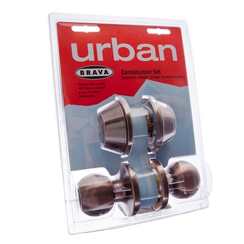 BRAVA Urban Combo Deadbolt and Knob Set LW4 Antique Copper Display Pack BRT3932DP - BRT3932DP