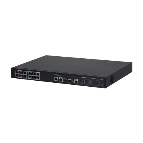 Dahua 18 Port Layer 2 Managed Network Switch with 16 Gigabit PoE Ports, 2 Gigabit Uplink Ports plus 2 SFP Ports -DH-PFS4218-16GT2GF-240