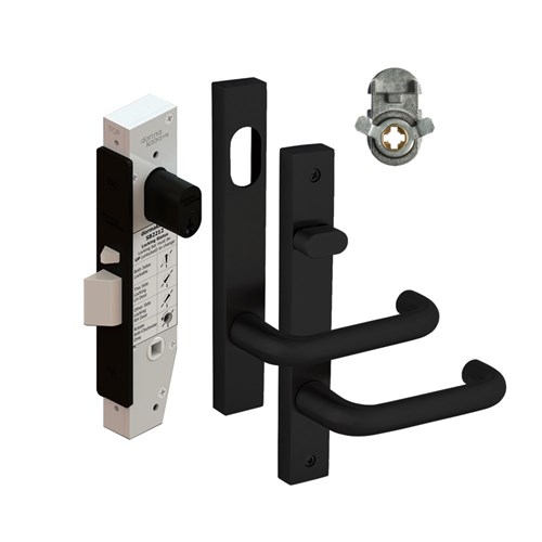 Dormakaba SB2212 Entrance Lock Kit with 6400 Square End Plate Furniture and KD Cylinder PVD Black - SB2212KIT/ENT/ KDBLK 9400000013690