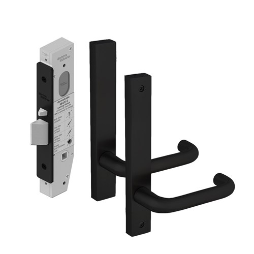 Dormakaba SB2212 Passage Lock Kit with 6400 Square End Plate Furniture PVD Black - SB2212KIT/PAS/BLK 9400000013868