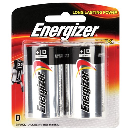 Energizer D 1.5V Alkaline Battery Standard Pack of 2 - E000040500