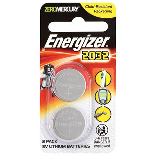 Energizer CR2032 3V Coin Cell Lithium Battery Pack of 2 - E303803800
