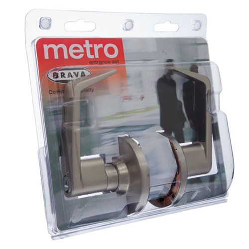 BRAVA Metro EL Series Entrance Lever Set 70mm Backset Satin Chrome Display Pack - EL6000SC70DP