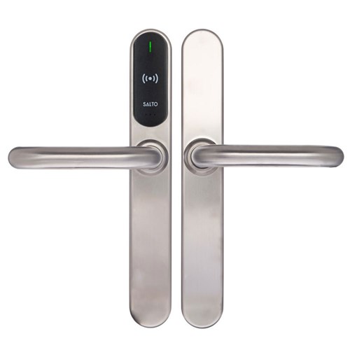 SALTO XS4 Original+ Escutcheon, Mifare BLE, 40mm Narrow Body U Handle, Satin Stainless Steel, Black Reader, 45-60mm Door, 8mm Spindle, Outdoor IP56