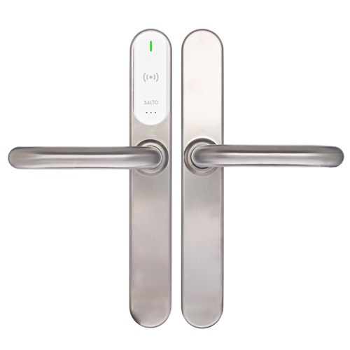 SALTO XS4 Original+ Escutcheon Mifare BLE 40mm Narrow Body U Handle Satin Stainless Steel White Reader 32-47mm Door 8mm Spindle Indoor