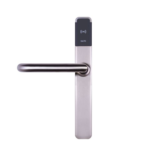 SALTO XS4 ONE Half Escutcheon with Z Handles, HSE, BLE and Mifare DESfire, 8mm Spindle, Stainless Steel Finish with Black Reader suit Panic Bar, For Outdoor Use.