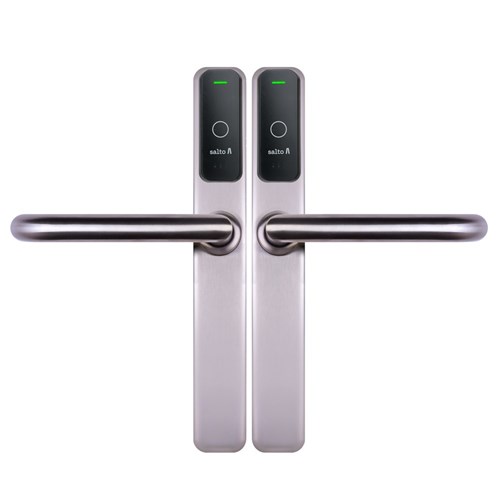 SALTO XS4 One S Euro Narrow Escutcheon, HSE, Z Levers, Satin Stainless Steel finish, Black Reader, U Spindle Kit, 33 degree, Outdoor