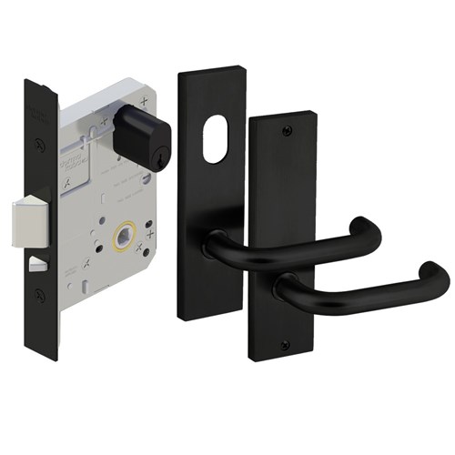 Dormakaba MS2602 Classroom Lock Kit with 6600 Square End Plate Furniture and KD Cylinder PVD Black - MS2602KIT/CLA/KDBLK 9400000015142